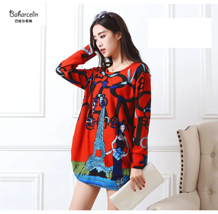 

Baharcelin Big Size Autumn Winter basic Women Sweater Animal Printed Casual Loose Sweater Girl full Sleeve sweater tops Clothing