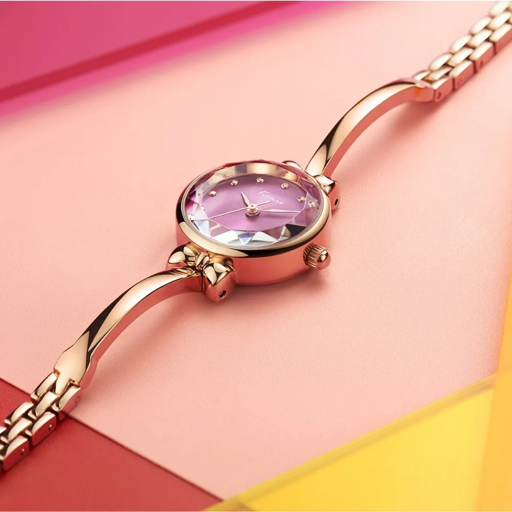 KIMIO Thin Bow Small Watch Women Golden Rose Color Lady Watch For Woman Quartz Wrist Watches Creative Bracelet Watch Female New