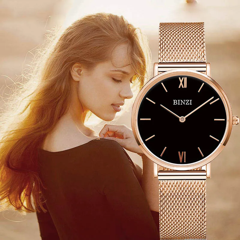 

BINZI Women Bracelet Watch Gold Mesh Stainless Steel Wrist Watch Female Clock Wristwatches zegarek damski relojes xfcs Hot Sell