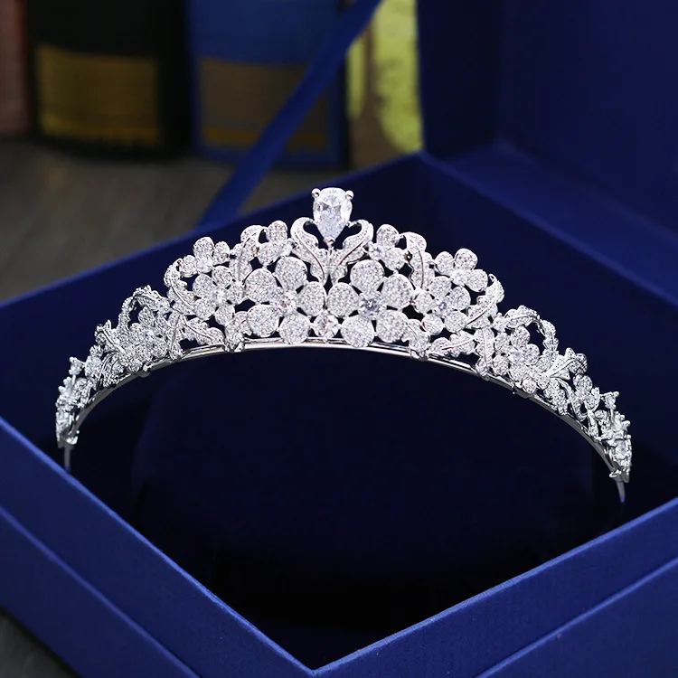 

Jonnafe Sparking AAA Cubic Zirconia Floral Princess Tiara Bridal Crown White Gold Color Wedding Hair Accessories Women Hairband
