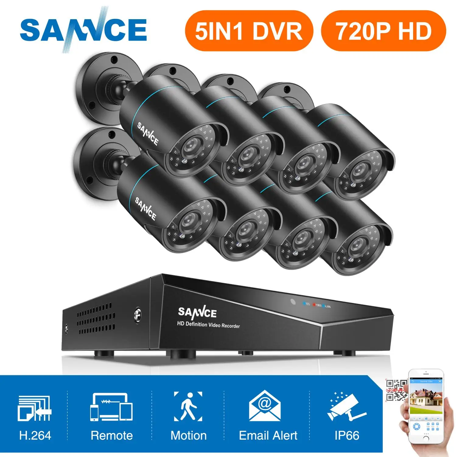 

SANNCE 8CH 1080N 720P HDMI CCTV System Video Recorder 4PCS 720P Home Security Camera Waterproof Night Vision Surveillance Kits