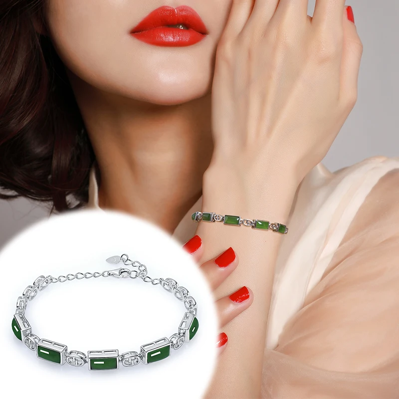 2019 женский браслет armbanden voor vrouwen Kehribar Tang Jing Hetian S925 инкрустированная цветная Регулируемая шлейка квадраты Длинные