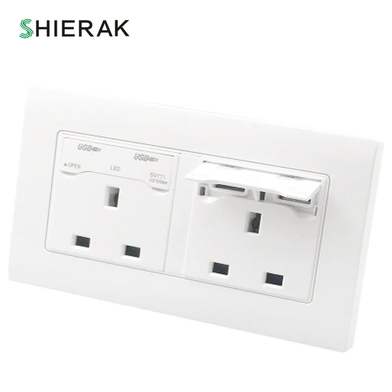SHIERAK 86 UK Standard Hong Kong 3 hole Power Wall Socket Dual 13A British Outlet With Two USB ...