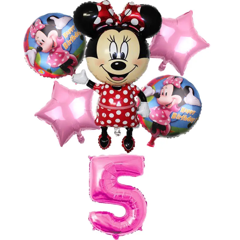 6 шт. воздушный шар с Микки и Минни Маус, 30 дюймов, воздушные шары с цифрами, торт, детский душ, 1, 2, 3, 4, 5, 6 лет, вечерние мультяшное украшение на день рождения