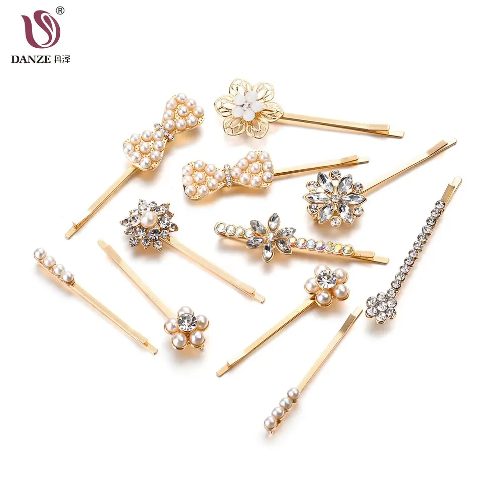 DANZE 5 шт./компл. Модный кристалл инкрустированные Полые цветочные шпильки для женщин Имитация Жемчуга Бант Цветок украшения для волос для женщин девочек