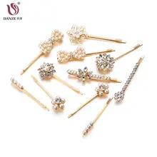 DANZE 5 шт./компл. Модный кристалл инкрустированные Полые цветочные шпильки для женщин Имитация Жемчуга Бант Цветок украшения для волос для женщин девочек