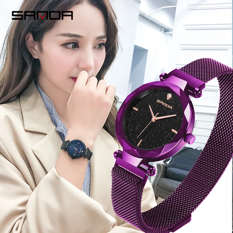 

Sanda NEW Women's Watches Fashion Magnet buckle Watchs Women's Simple and stylish Clock Zegarek Damski relogio feminino