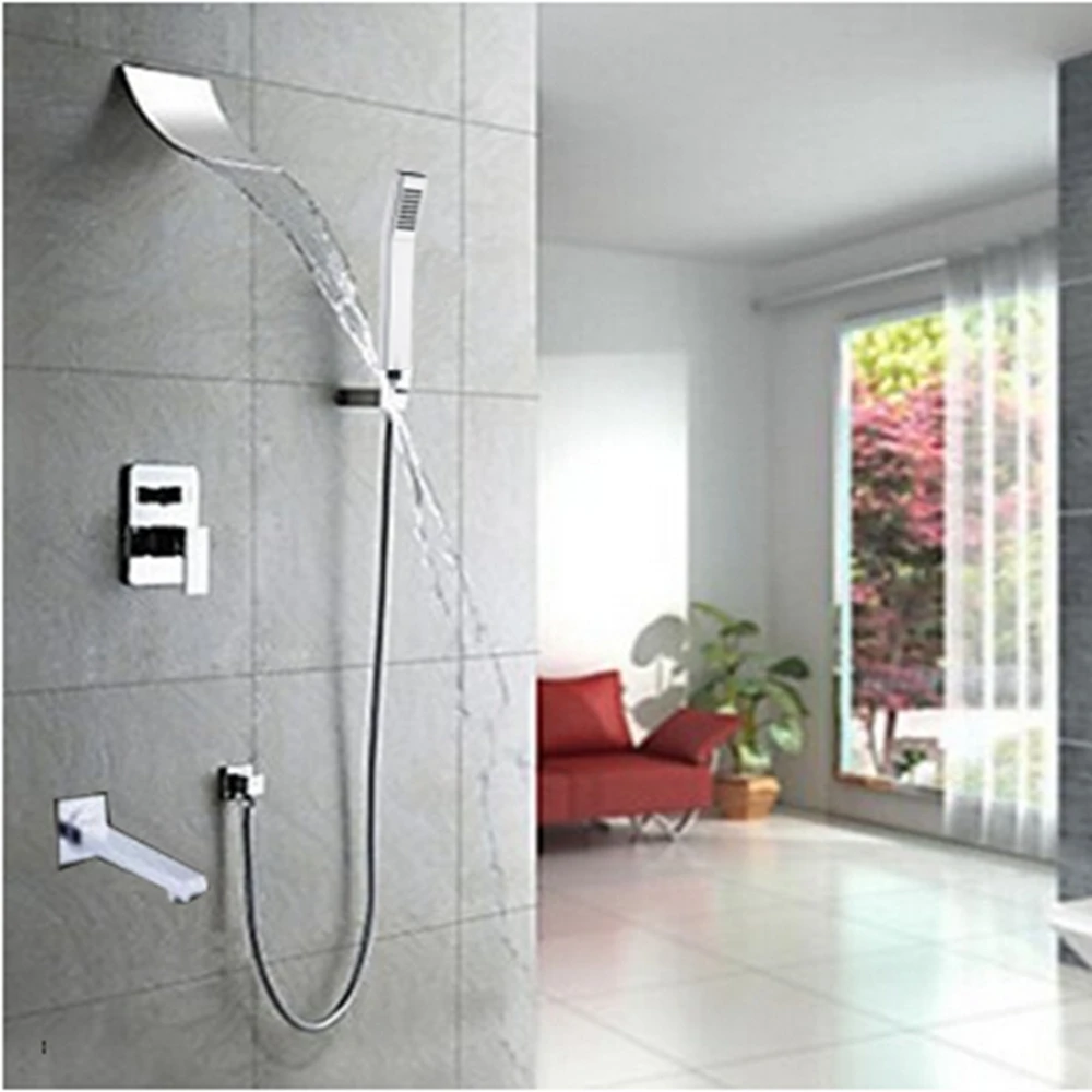 

New Bathroom Tub Shower Faucet Chrome Mixer Waterfall Tap One Handle Wall Mount