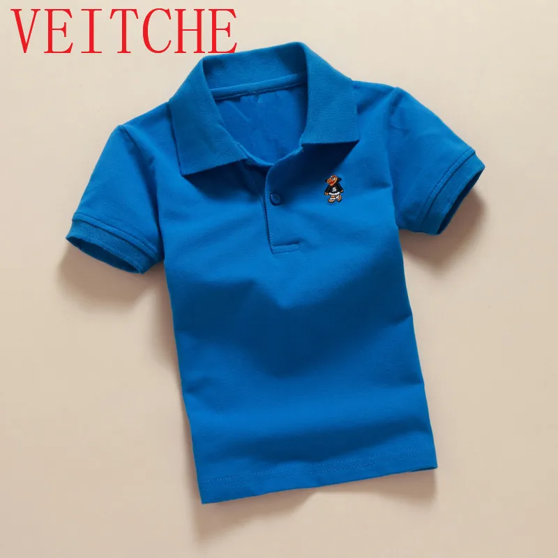 

VEITCHE summer brand children shirts short sleeve turn down collar 100% cotton unisex clothes casual fashion kids tops wear