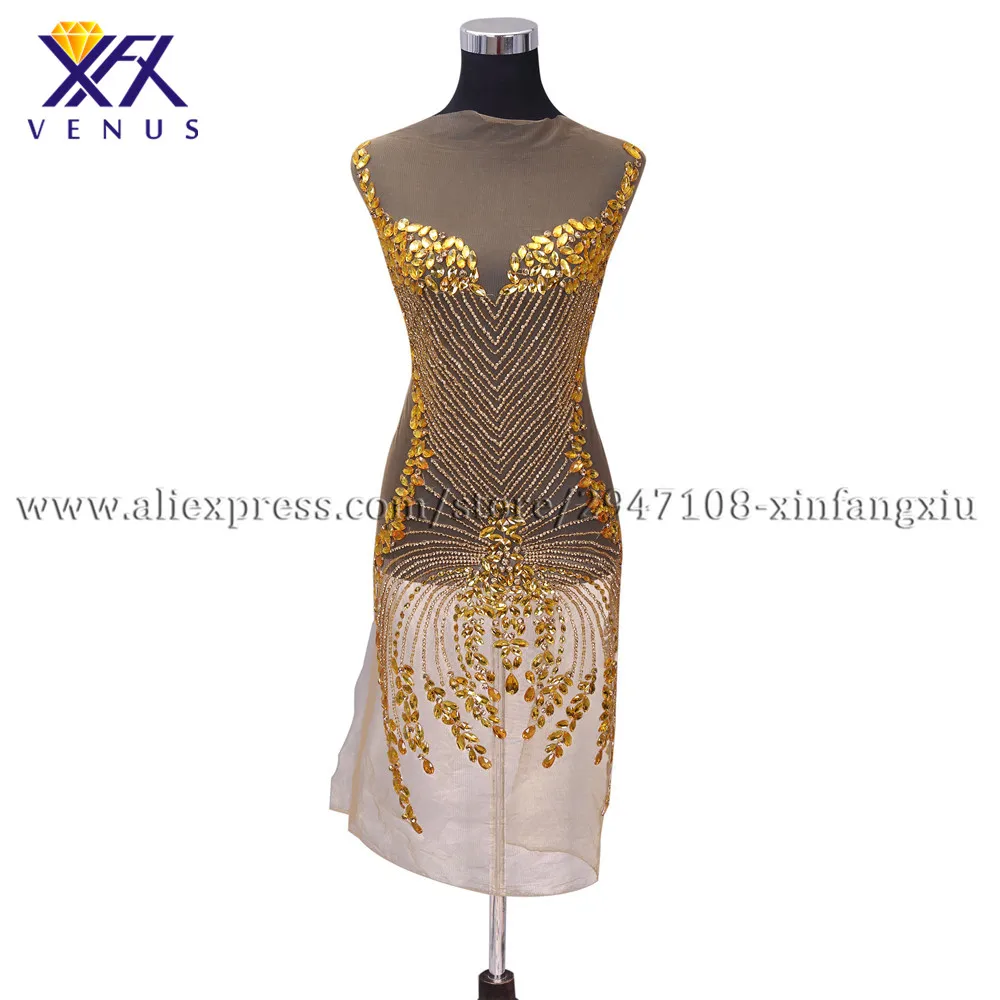 

XFX VENUS Rhinestone Beaded Appliqued Patch Handmade embroidered Patches for wedding dresses 1 set