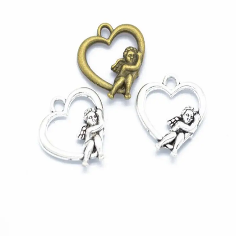 

Free Ship 30Pcs Bronze Silver Plated Heart Lover Angel Charms Pendant for Jewelry Making New 20