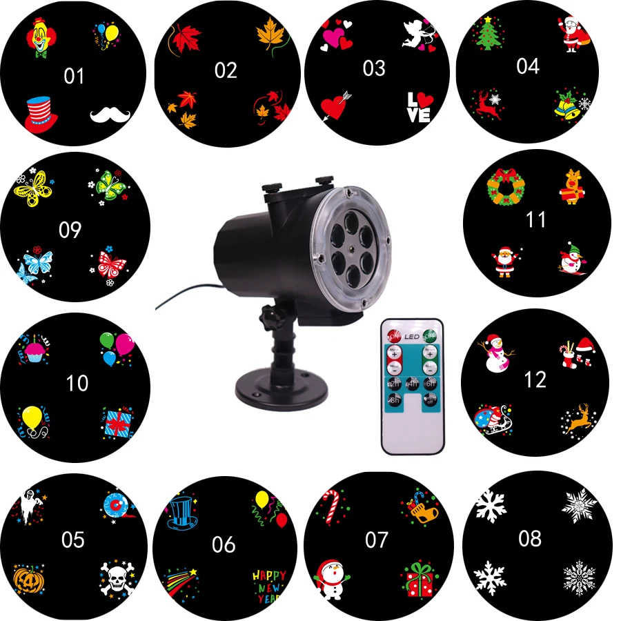 

Outdoor/Indoor 12W LED Projector Light 12 Slide Films Remote control lamp Halloween Festival Party Christmas