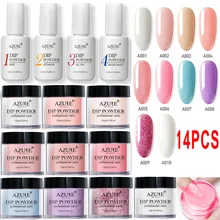 Azure beauty, 14 шт./лот, пудра для погружения ногтей, дизайн ногтей, 10 цветов, пудры для погружения, с активатором, естественная, сухая