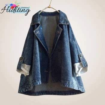 

2019 Spring Cowgirl Jacket Autumn Women Fashion New Double-Breasted Denim Coat Large Size Loose Leisure Female Outerwear WIN105
