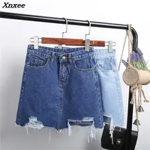 Summer Fashion Women Denim Skirt 2018 Hole Pencil Skirt Blue Denim Women Sexy Casual Mini Skirt New Ripped Pockets Bodycon Skirt lace insert ripped denim skirt