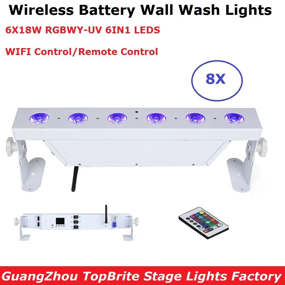 WI-FI/Remote Управление Беспроводной Батарея бар огни 6X18 W RGBWY-UV 6IN1 светодиодный для настенных светильников Dj этап стирка эффектов DMX 6/10 ЧС