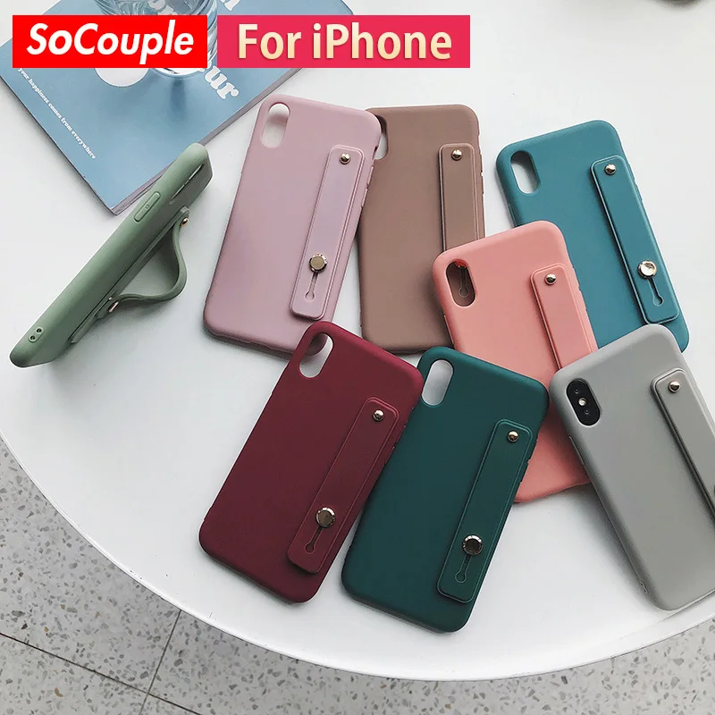 

SoCouple Soft TPU Phone Holder Case For iphone 7 11 Pro Max Case For iphone X Xs max XR 6 6s 7 8 plus Wrist Strap Case Cover