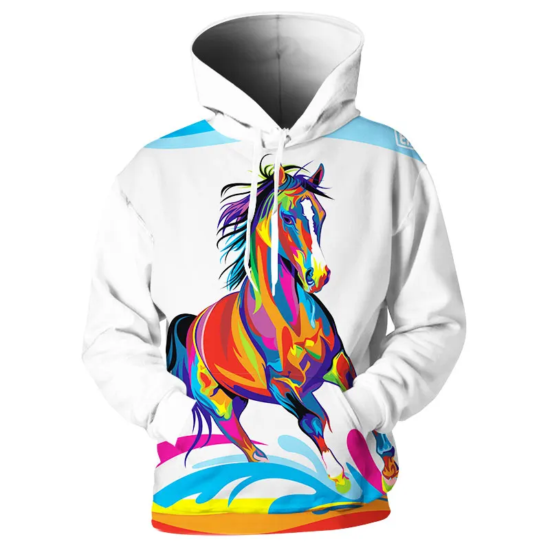 

New 3D Hoodies Men Horse Colorful Paint 3D Print Long Sleeve Fashion Hipster Hoody Loose Streetwear Pullovers Top PLUS SIZE 7XL