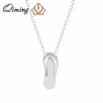 QIMING Summer Tiny Splint Slipper Fashion Necklaces for Women Jewelry Birthday Gift Shoes Charm Pendant Necklace for Girls