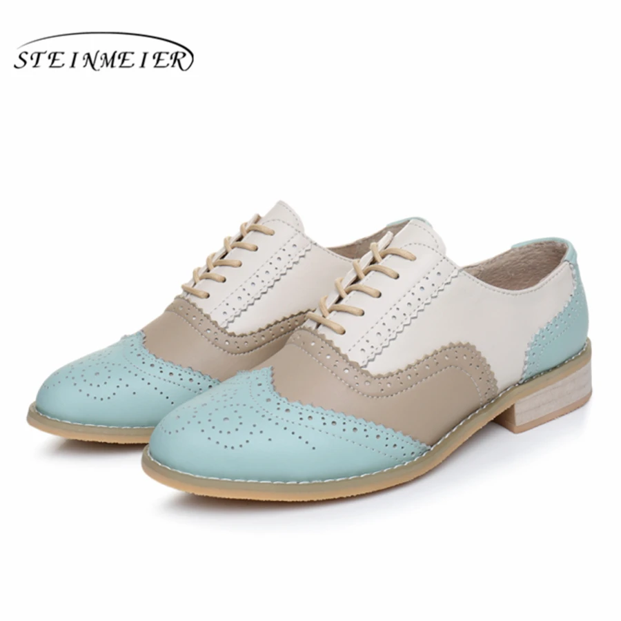 Women Flats Oxford Shoes Genuine Leather Vintage Flat Shoes Round Toe Handmade For Women Spring women oxford shoes