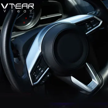 

Vtear For Mazda 3 Axela 2017 2018 Steering wheel trim chrome ABS cover decoration Carbon fiber Interior Mouldings accessories