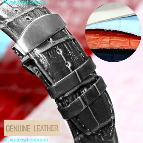 24mm Good Black All Genuine Leather Unisex Watch Band Straps WB1037D24GB