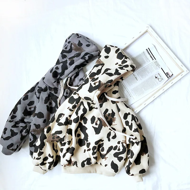 

Fashion Leopard Hoodies Clothes Children Winter Thick Sweatshirts Boys Girls Casual Sweater Kids Plus Velvet Tops Costume 2019