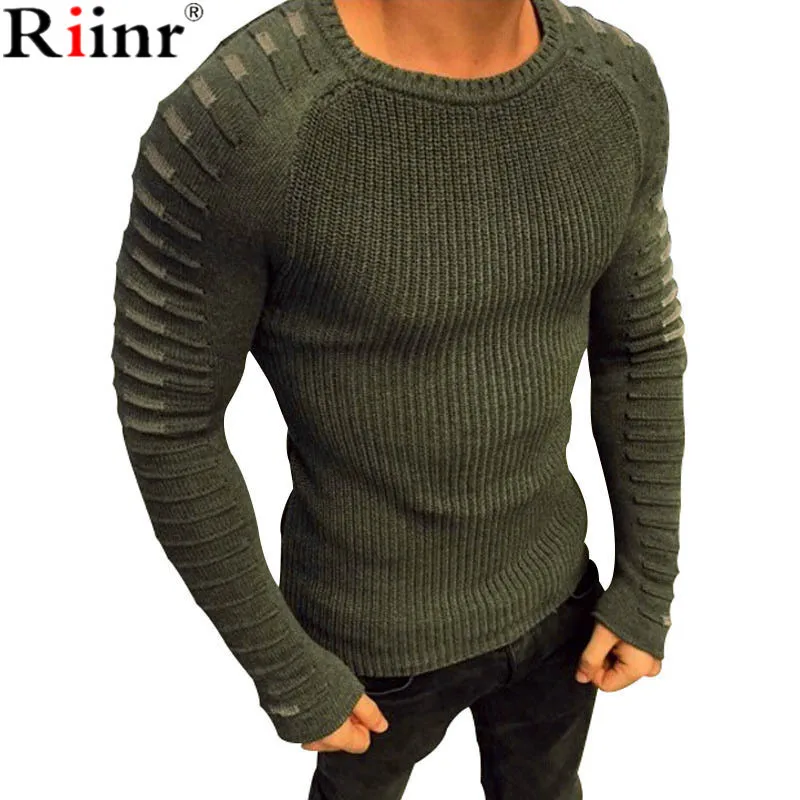 

Riinr 2018 Brand New Arrival Sweater Men Hot High Quality Knitted Cotton Blends Solid Color Pullovers Cardigan Masculino M-3XL