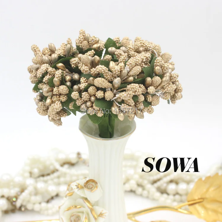 

Free Shipping Mulberry Party Gold Flower Stamen Wire Stem/Marriage Leaves And Stamen Wedding Box Decoration 144pcs/lot