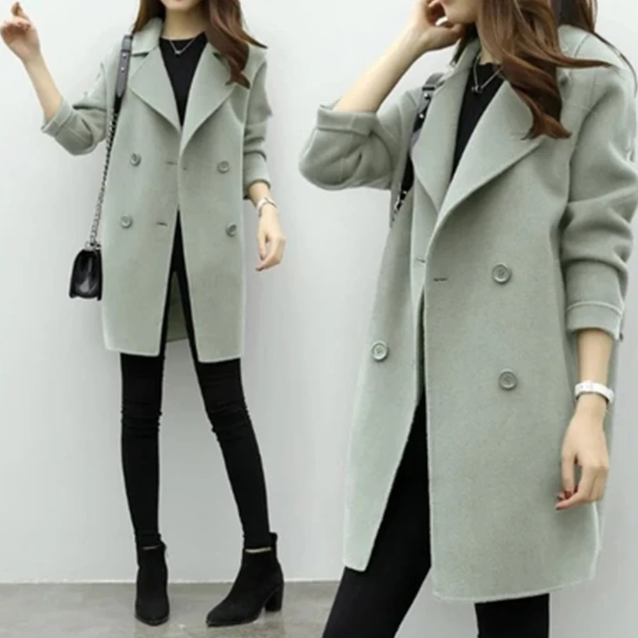 Winter Wool Coat Women Fashion Lapel Drop-Shoulder Casual Long Coat Ladies Loose Black Slim Plus Size Outwear Blends Jacket 2018