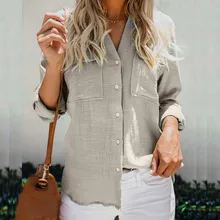 2019 New Shirt Blouse Women Cotton linen Casual Solid Long Sleeve Shirts Blouses Button Down Tops Female Clothes Autumn Fashion