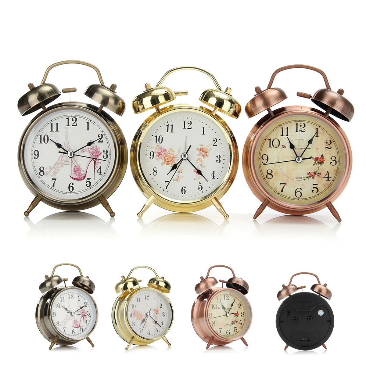 Mini Household Retro Classic Silent Metal Alarm Clock Night Light Round