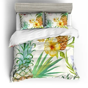 

3D Bedding Set Pineapple fruit Print Duvet cover set lifelike white king bedclothes with pillowcase flower leaves home Textiles