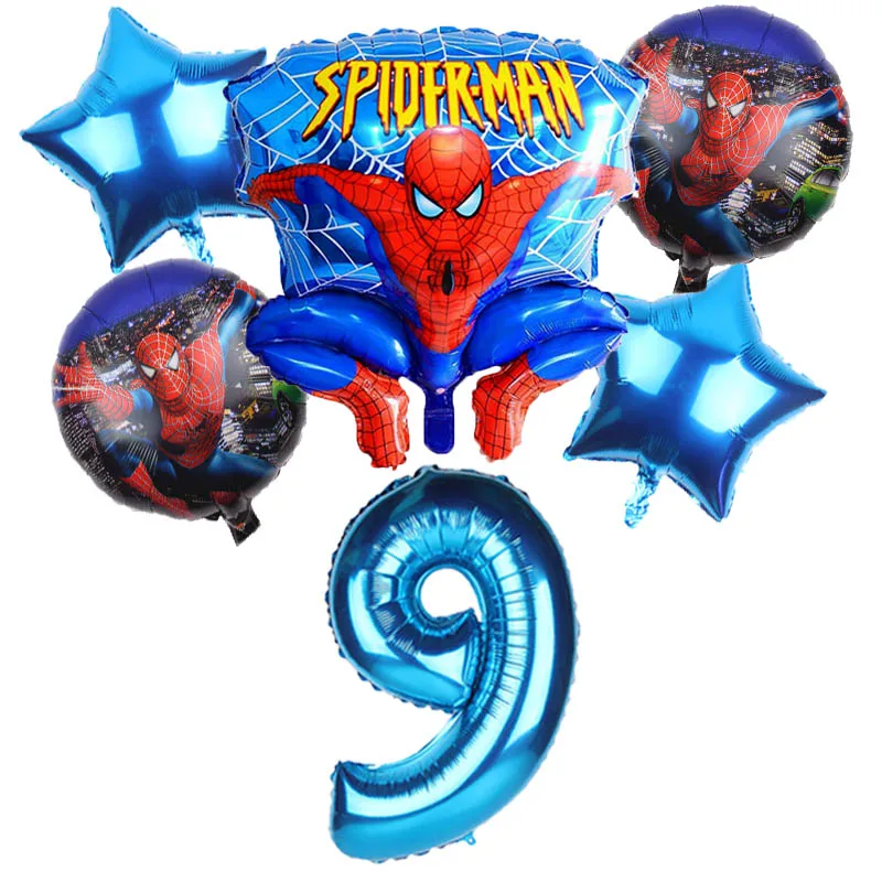 6pcs/lot Spiderman Foil Helium Balloons 30" Red Number Party Inflatable Ball Birthday Party Decoration Kids Toys Star Globos - Цвет: blue 9