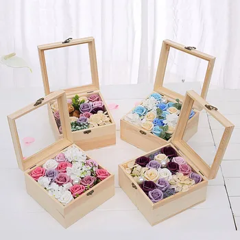 

Fashion Wooden Rose Flower Box Valentine's Day Gift Box Household Decoration Flower Storage Case Wedding Box For Girlfriend Wife