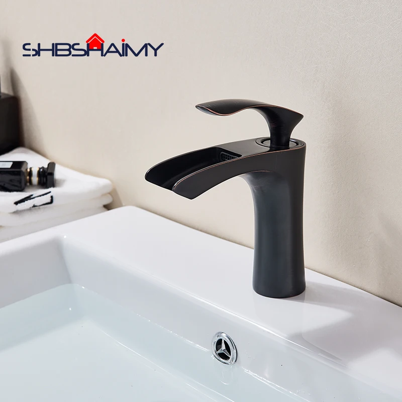

Oil Rubbed Single Handle Waterfall Bathroom Basin Faucet Deck Mounted Single Handle Mixer Tap without Cover Plate
