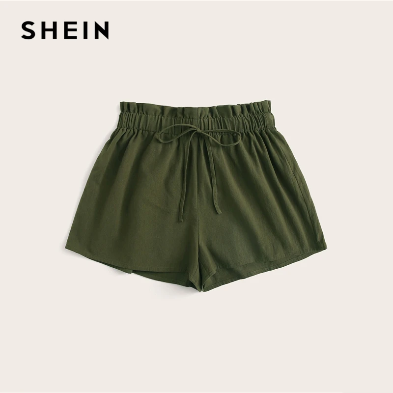 Женские свободные шорты SHEIN повседневные однотонные черного армейского зеленого