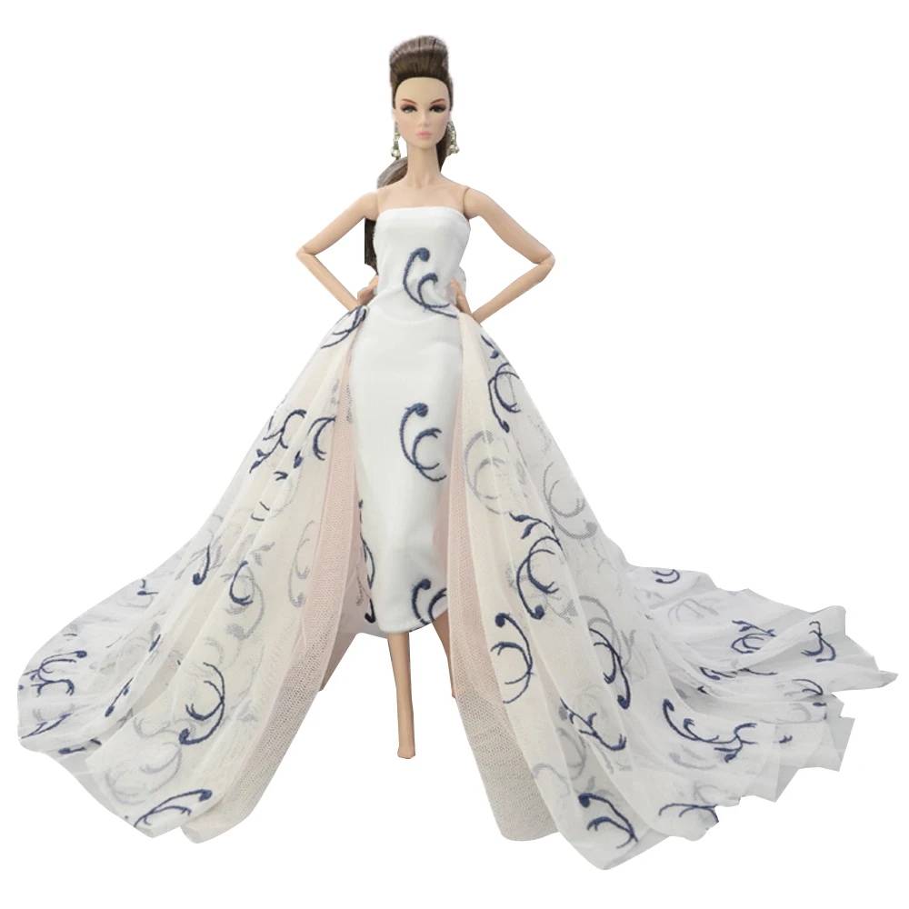 NK/один предмет; свадебное платье принцессы ручной работы; благородное Длинное нарядное платье с хвостом; супермодельное платье для куклы Барби; аксессуары; 10C 6X