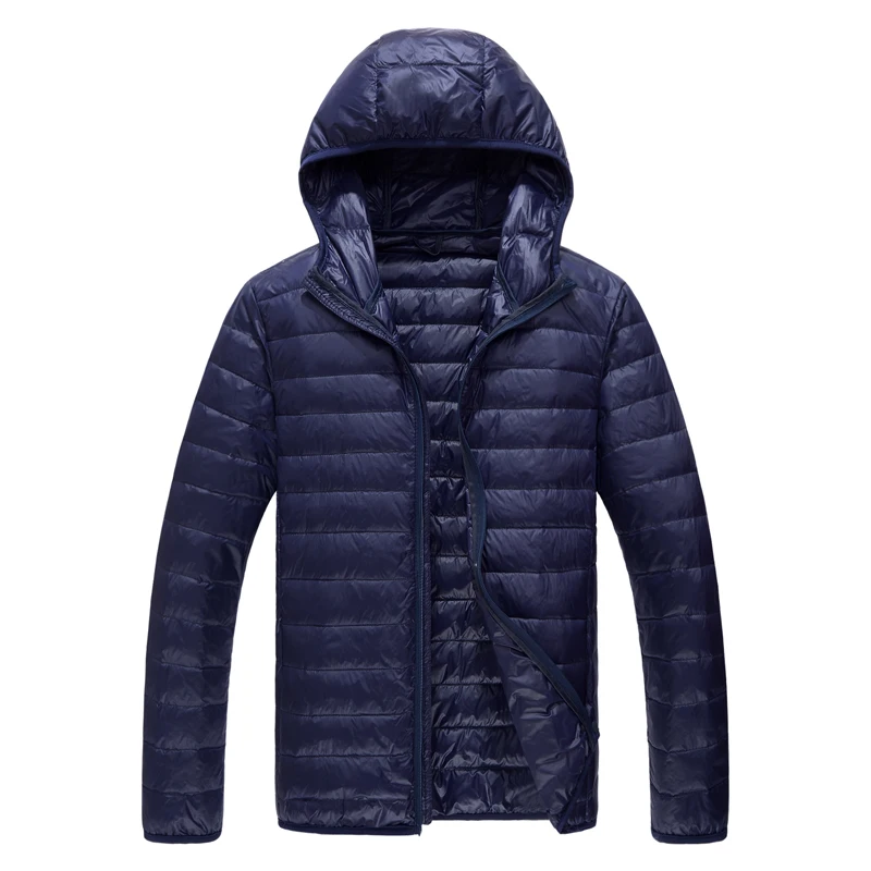 Зимняя Модная брендовая Ультралегкая куртка на утином пуху с капюшоном, складывающаяся уличная куртка с перьями, водонепроницаемая Теплая мужская одежда - Цвет: Navy Blue