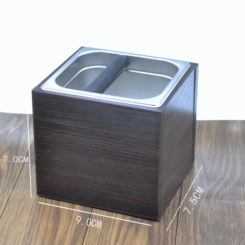 YRP нержавеющая сталь эспрессо кофе стук коробка деревянный сильный контейнер кофе мусорное ведро Бариста инструмент для кофемашины аксессуары - Цвет: 10cm with Wooden box