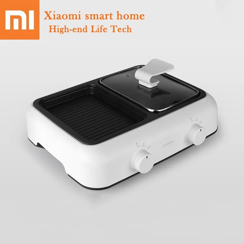 

Xiaomi Multifunctional Electric Cooking Pot 1400W Double Frying Pan Hot Pot One piece Cooker Non-Stick For Household BBQ Party