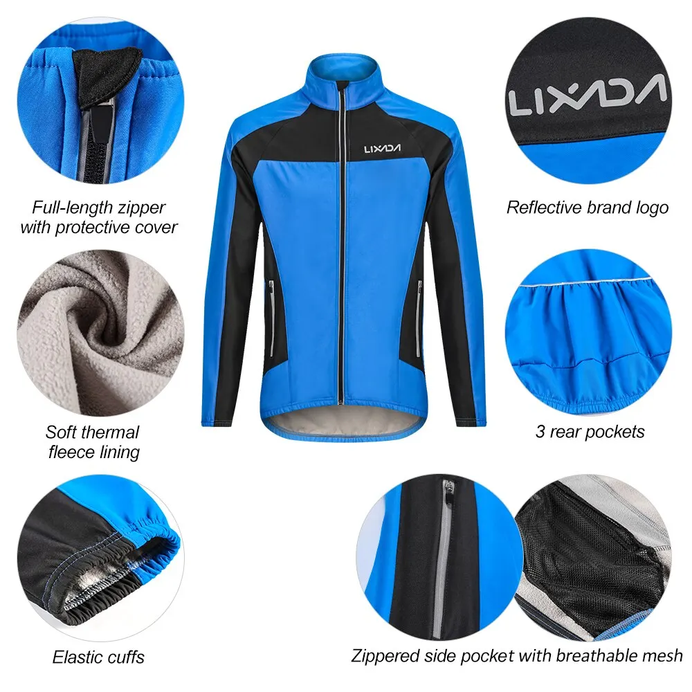 Lixada Для мужчин зимняя куртка ветрозащитная куртка для езды Термальность на флисе с длинными рукавами езда на велосипеде, мотоцикле Ветровка Велоспорт одежда для верховой езды куртка
