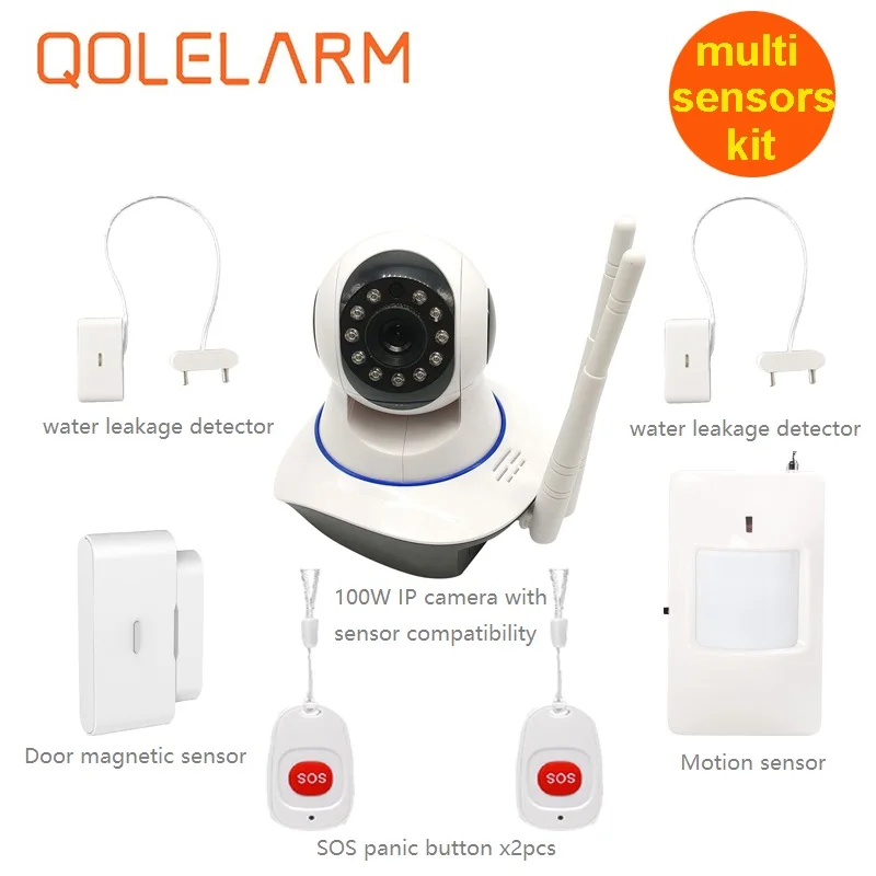 

QOLELARM 433mhz alarm sensor compatible 720P ip camera wifi sd card SUPPORT 2cu yoosee wifi 2019 ip camera water alarm kit