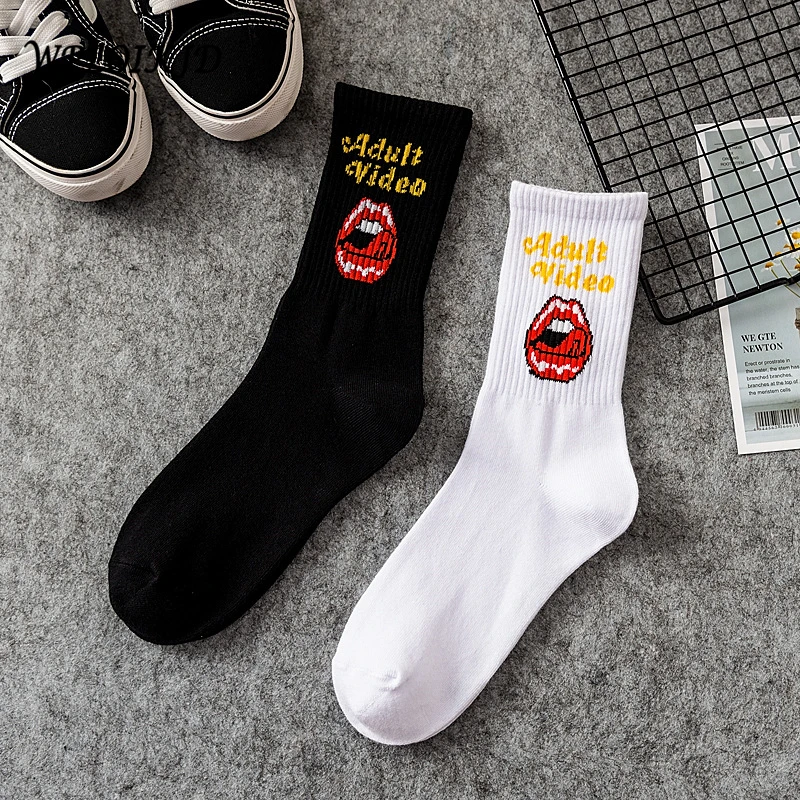 [WPLOIKJD] Новинка, для мужчин и женщин, с буквенным принтом, забавные носки для женщин, в стиле хип-хоп, Харадзюку, уличный стиль, классные хлопковые носки до щиколотки, унисекс