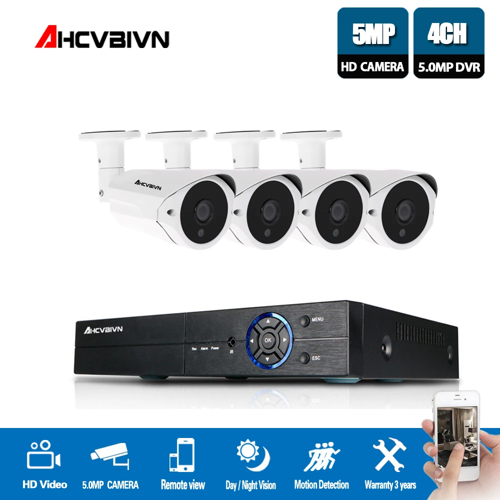 

AHCVBIVN 5MP CCTV Surveillance Kit 5.0MP Security Camera System 4CH DVR 5MP Video Output Kit 40m Night Vision Camera HDMI P2P