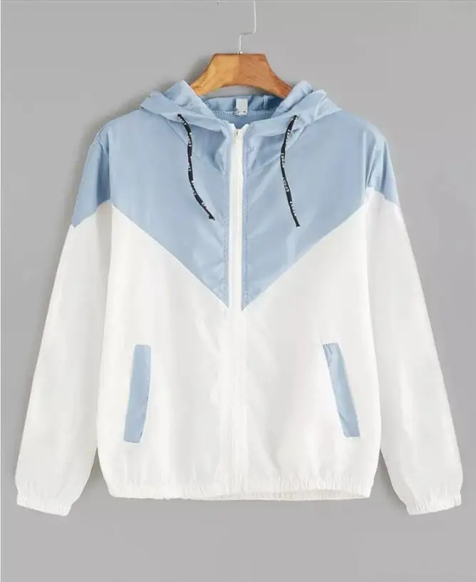 

New color matching elastic band waist hooded jacket