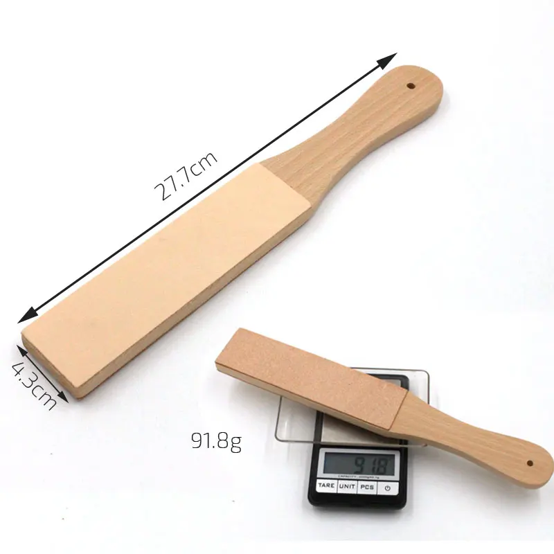 QJH Knife Sharpener Wooden Handle Leather Sharpening Tools Strop Handmade Razors Polishing Board And Polishing Wax Leather Paste