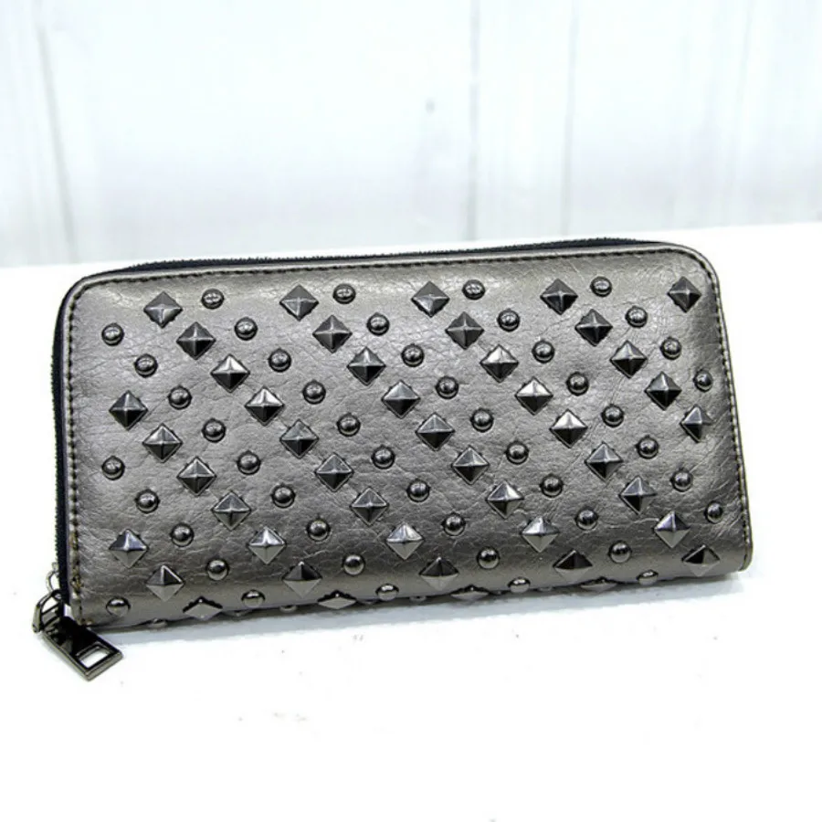 

Women Wallet Money Clip Luxury PU Leather Rivet Wallet Clutch Male Female Long Wallet Coin Holder