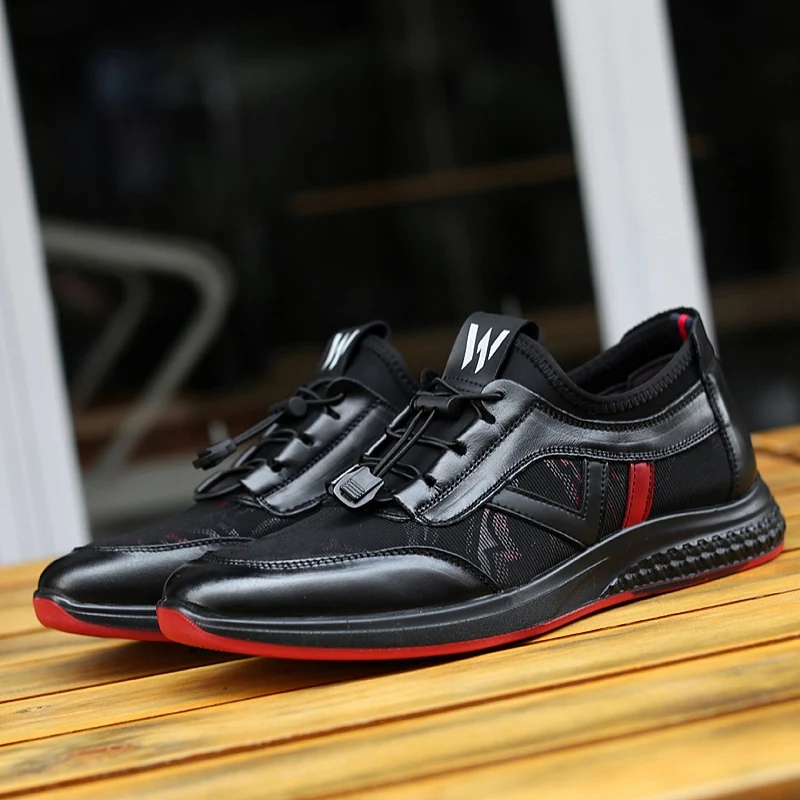 

2019 New Luxury Flats Footwear For Men Wearable Men Casual Leather Shoes Comfortable Walking Shoes Mens Black Casual Sneakers