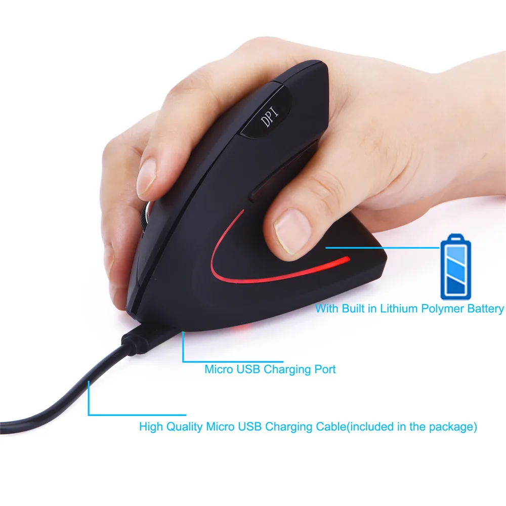 Ergonomic Vertical Optical Mouse 2.4G Wireless Rechargeable Mouse